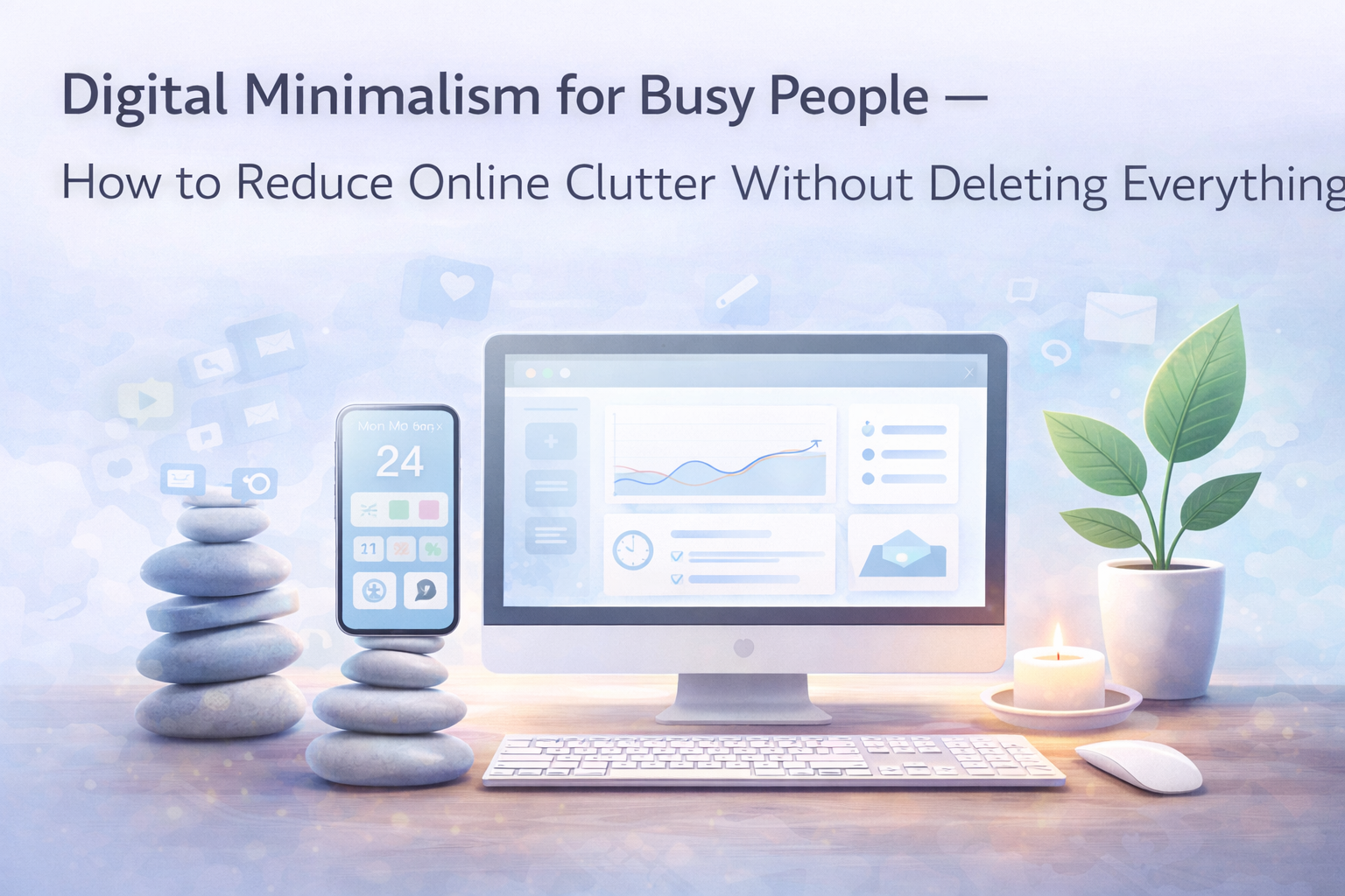 Feeling overwhelmed by digital clutter? Learn practical digital minimalism strategies to simplify your online life without deleting everything. Perfect for busy people in 2026.
